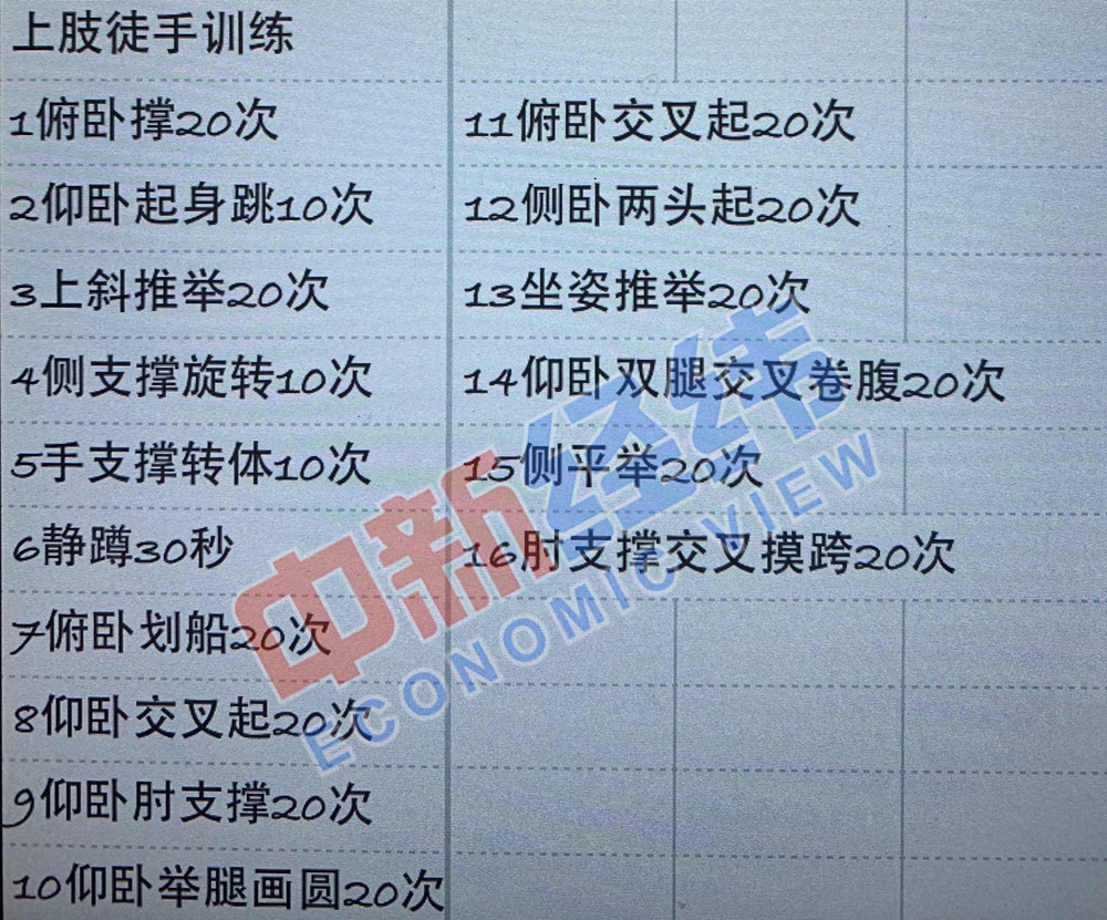 健身教练提供的部分训练计划 受访者供图