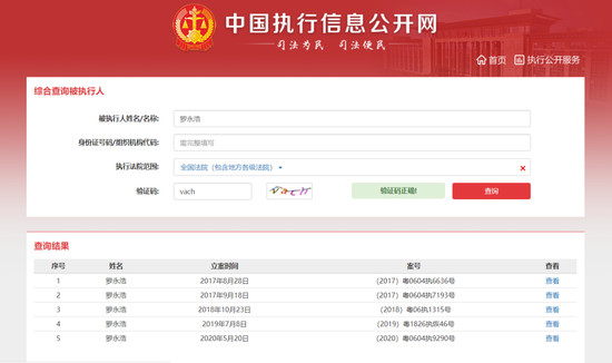 （图片来源：中国执行信息公开网）