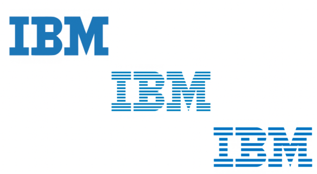  △ 平面设计师保罗·兰德从 1956 年开始为美国 IBM 公司整理视觉系统，此后，他为 IBM 设计了经典的横条状标志，最终将条纹从 13 条简化至 8 条。这个 logo，IBM 一直沿用至今。