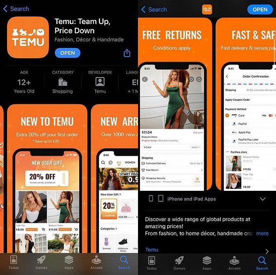 TEMU ios版的应用详情页